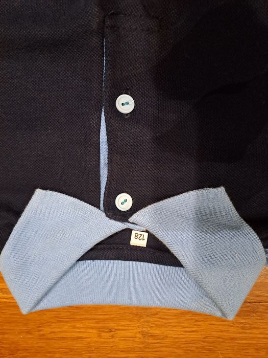 Polo dziecięce na 128 cm, granatowe z błękitnym,