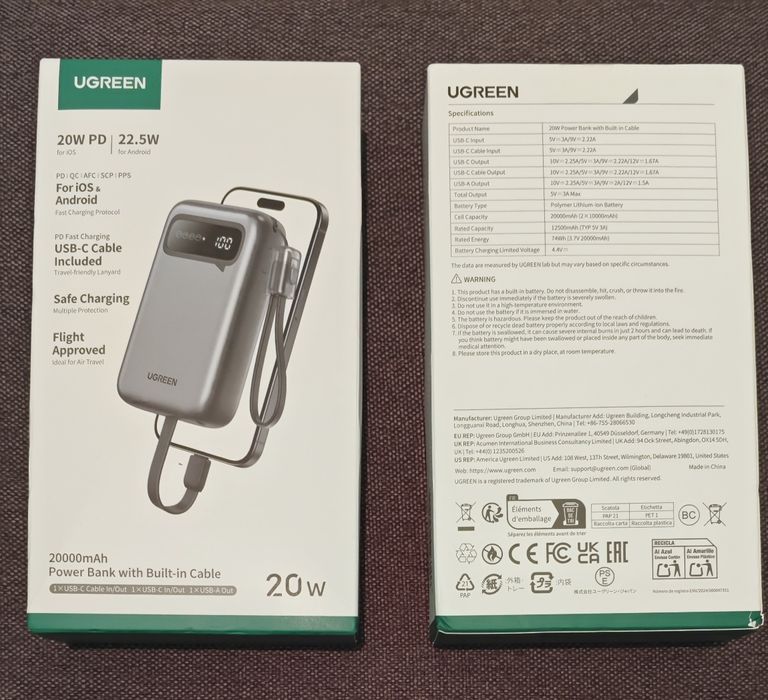 Power Bank Ugreen 22.5W.  Ємність 20000mAh