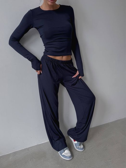 Костюм трійка, лонгслів , штани палаццо, футболка, базовий костюм