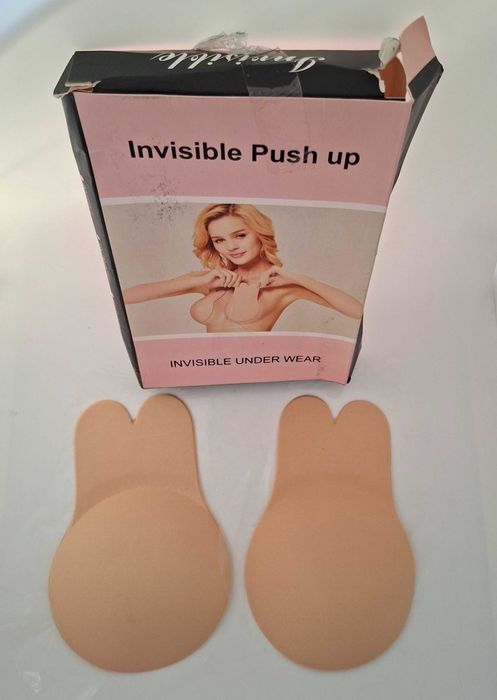 Biustonosz samonośny naklejany Invisible Push up beżowy uszy królika