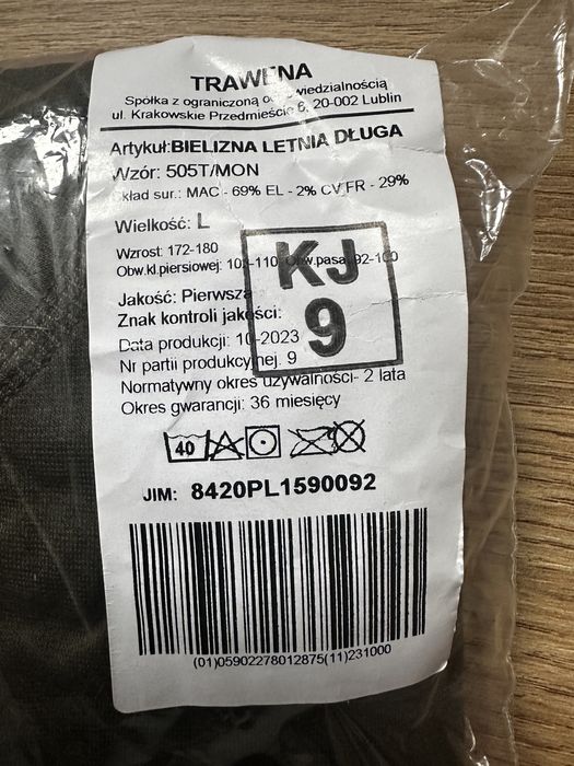 Bielizna wojskowa dluga zimowa i letnia