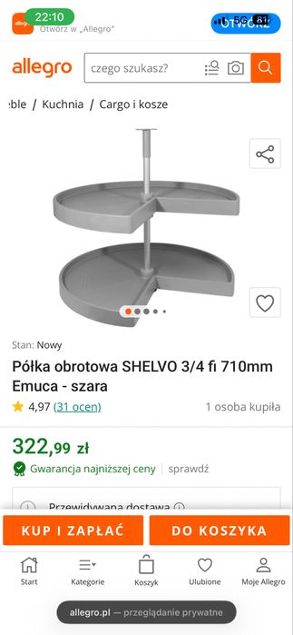 Półka obrotowa do szafki narożnej