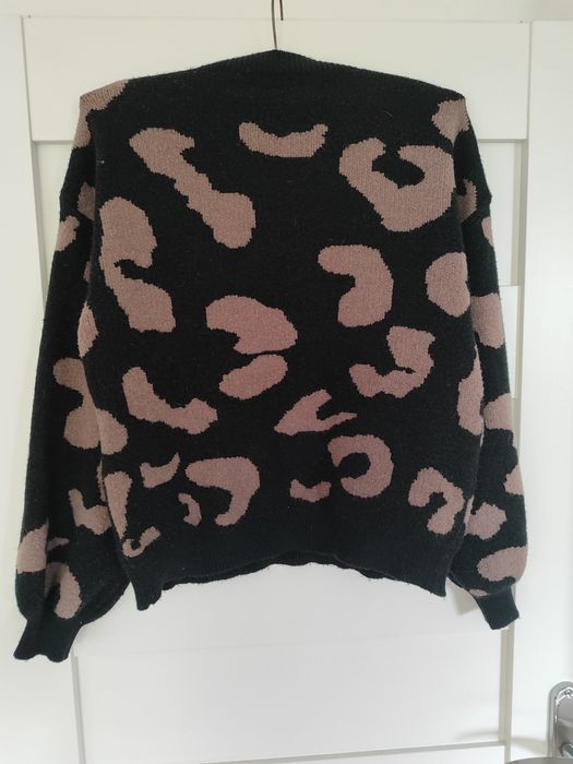 Swetr sweter czarny w brązowe laty leopard negro 40/42 Shein