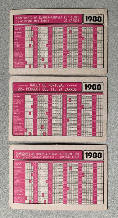 Calendários de 1988 - Carros de Competição (preço unitário)