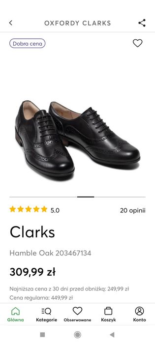 Damskie półbuty Oxfordy Clarks 38
