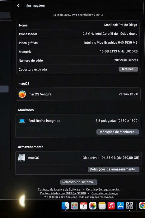 MacBook Pro 13" (2017) | 16GB RAM | 256GB SSD | Excelente Estado