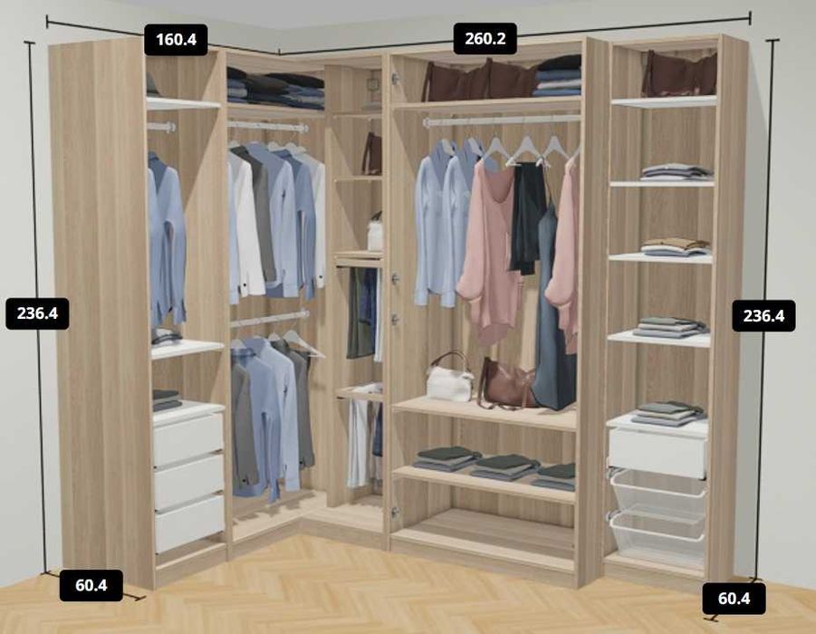 Closet em Madeira Carvalho com detalhes em branco