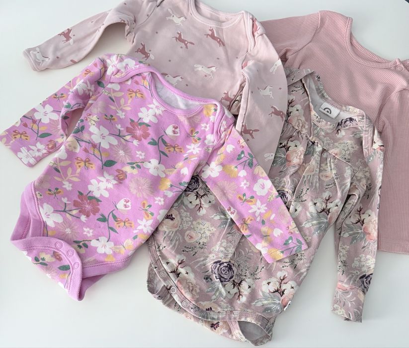 Zestaw body długi rękaw r.74 kwiaty  dziewczynka