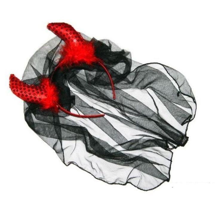 Rogi diabła z czarnym welonem wieczór panieński karnawał Halloween