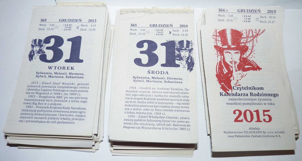 Kartka z kalendarza 2012-15 Metryczka urodzin, itp. ORYGINALNE !