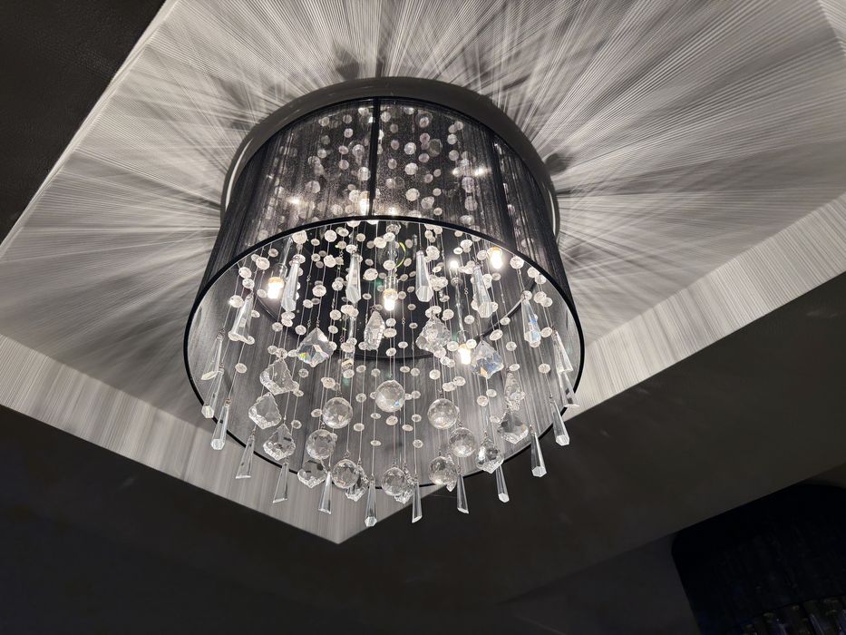 Lampa sufitowa czarna z kryształami, kryształkami śr. 48cm
