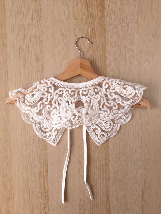 Kremowy Haftowany Ażurowy Kołnierzyk Doczepiany Odczepiany Fałszywy