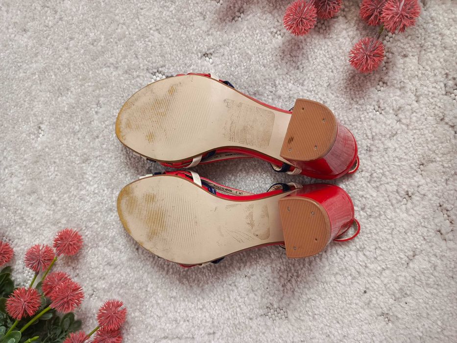 Czerwone sandały na obcasie paski retro eleganckie lato UK 3 36