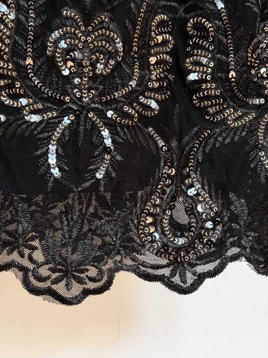 Czarna sukienka cekiny hafty wyszywana z cekinami i haftami Glamour M/L 38 40 Allyson