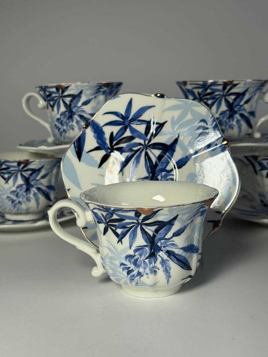 Чайний сервіз із блюдцем 250мл на 6 осіб із фарфору з малюнками 3 види