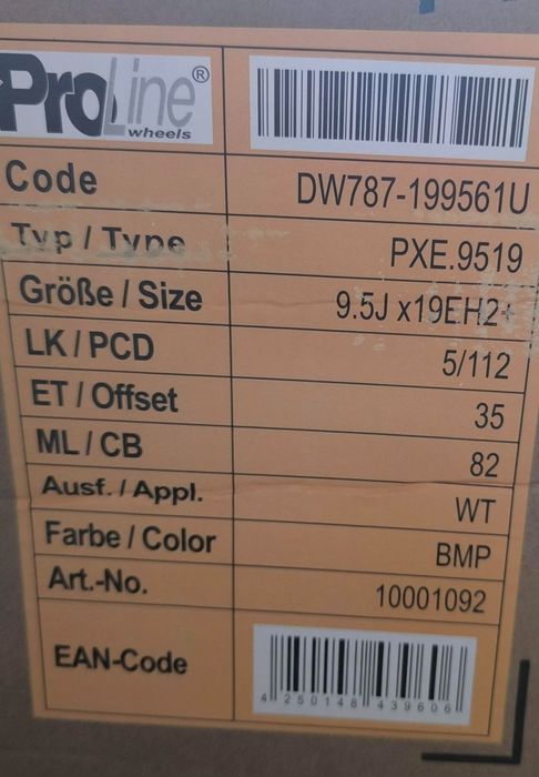 Felgi aluminiowe ProLine 19 Nowe. Audi, VW, Mercedes, Skoda, Seat