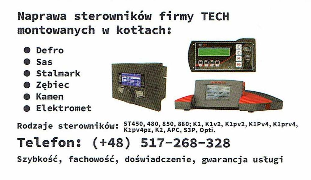 Serwis, naprawa sterowników pieców Tech Defro, Sas, Kamen Zębiec