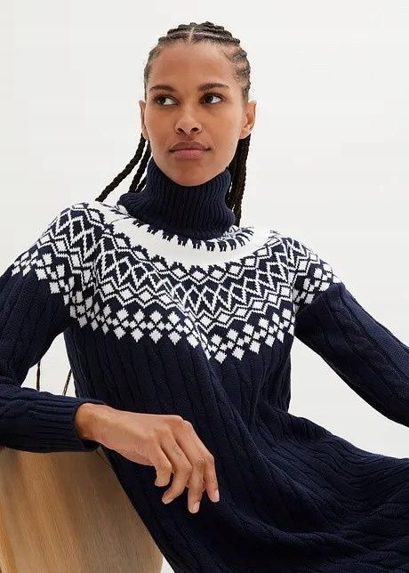 B.P.C sukienka dzianinowa wzór norweski granatowa r.44/46