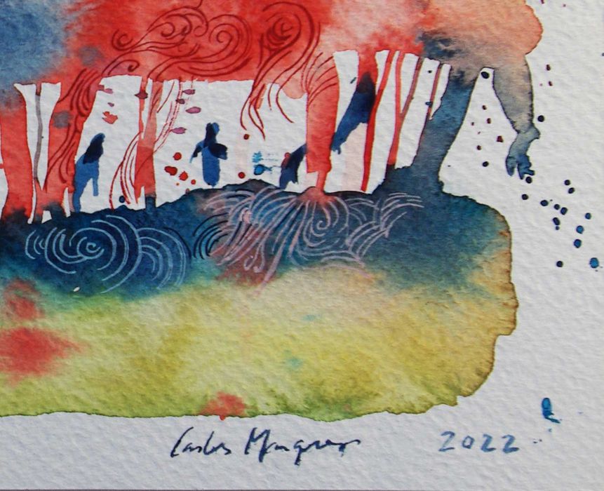 Aguarela original de Carlos Marques. Fantasia, surreal, florestas