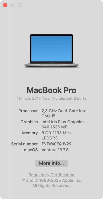 MacBook Pro 13" (2017) — i5 2,3 GHz | 8 GB RAM | 250 GB