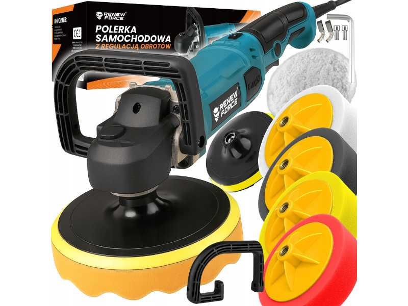 Mocna polerka samochodowa 2600W 8 biegów zestaw padów