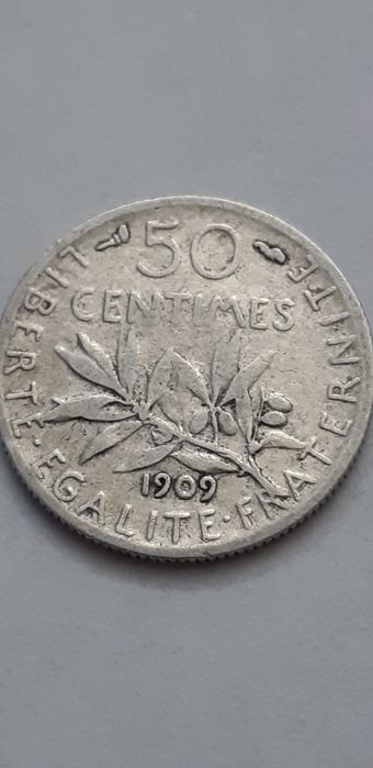 Francja 50 centymów 1909 - srebro - real foto