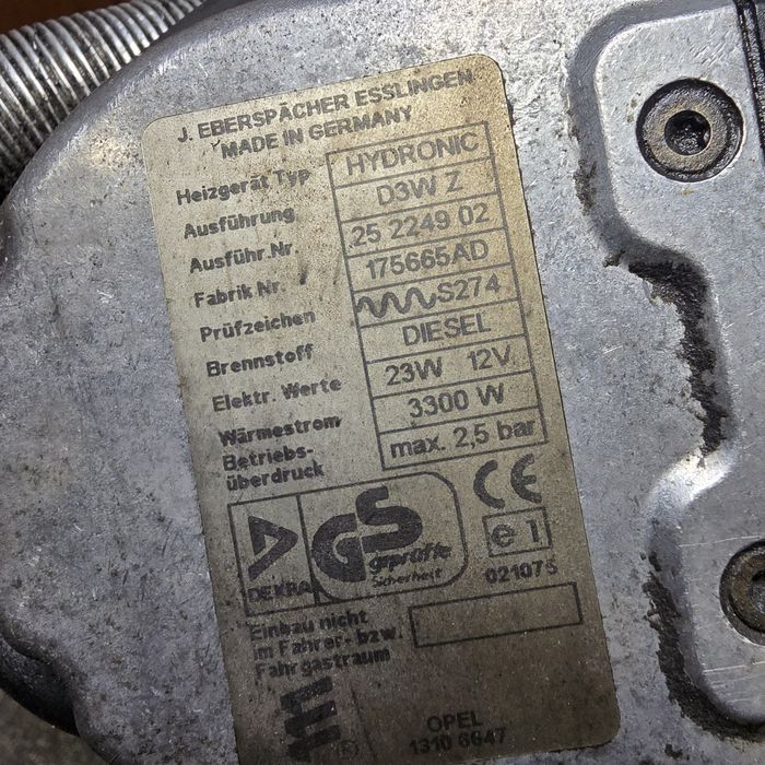 Автономний обігрівач, Автономка Eberspacher HYDRONIC D3WZ дизель