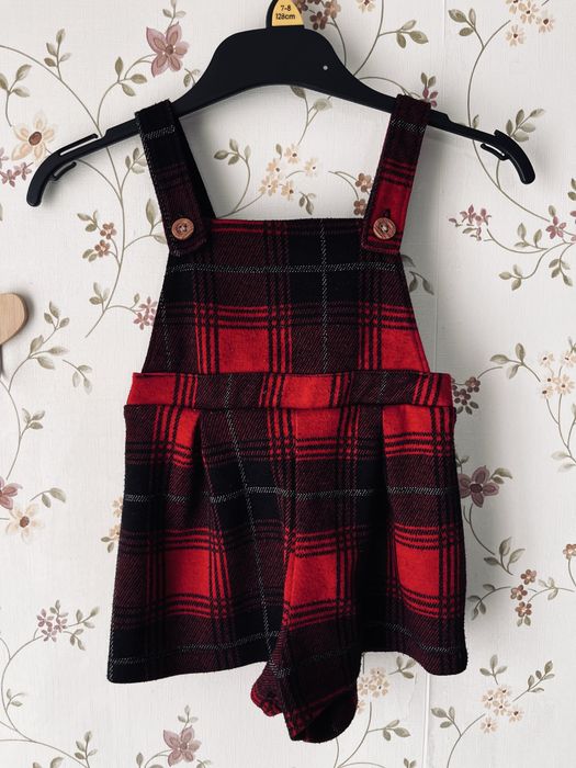 92 F&f ogrodniczki krótkie kratka czerwone czarne