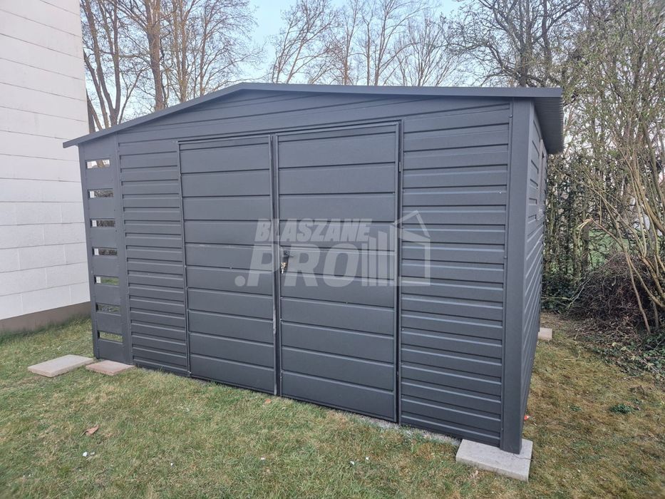 Schowek  domek ogrodowy  4x3,5 + wiata 0,5m  Antracyt dwuspadowy GP602