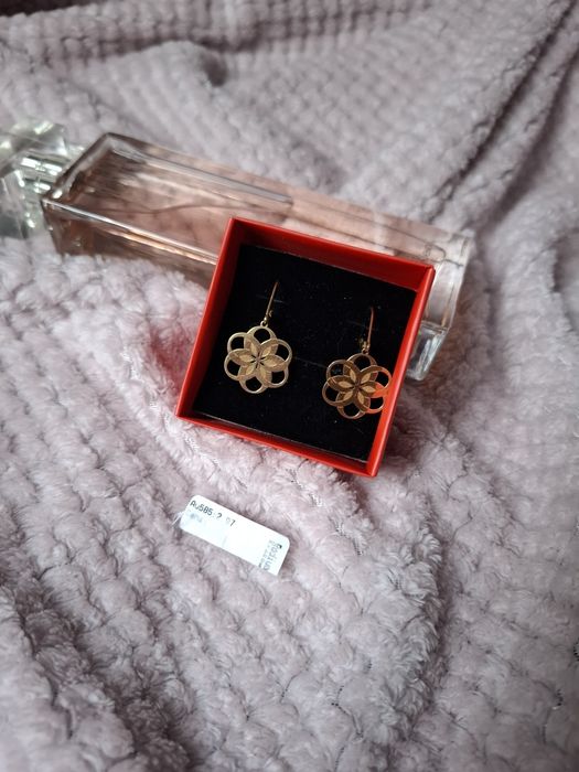 Złote kolczyki  kwiaty, z metką jubilerską
