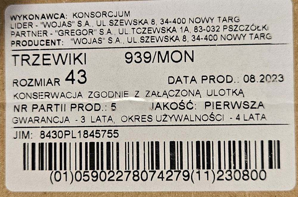 Buty wojskowe 43r 939/Mon Wojas