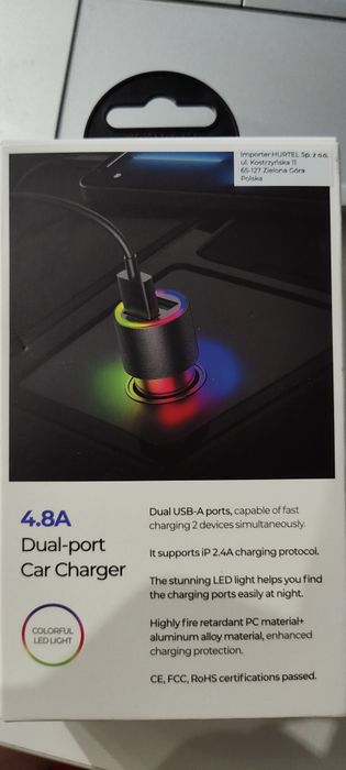 Samochodowa ładowarka 2x USB z podświetleniem 24W czarny
