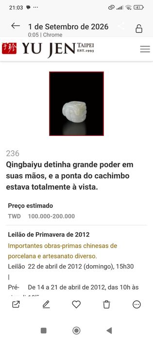 Cabeça de Cachimbo de ópio Jade imperial China séc XVIII 4 cm