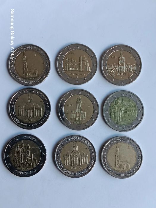 9 moedas de 2€ da Alemanha . algum uso