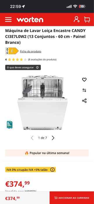 Máquina de Lavar Loiça Encastre CANDY CI3E7L0W2 (13 Conjuntos