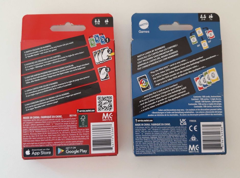 Jogos de cartas UNO e DOS - Artigos Novos.