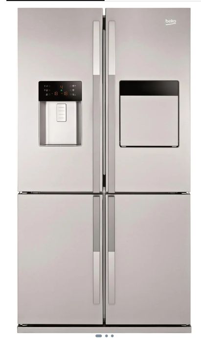Lodówka BEKO Kostkarka  4 Drzwiowa Blue Light Fronty INOX