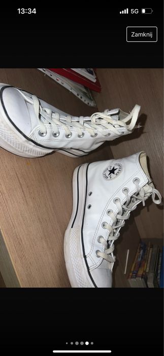 Converse 40 biale wysokie na platformie skora skorzane