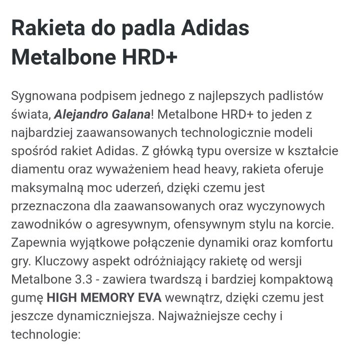 Rakieta do Padla Adidas Metalbone Hrd+ Ale Galan
