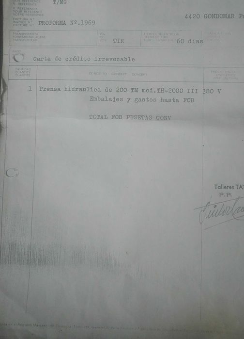 Prensa Hidráulica Tatum 200TM - Mod. TH-2000 III 380v - Peso 958Kgs