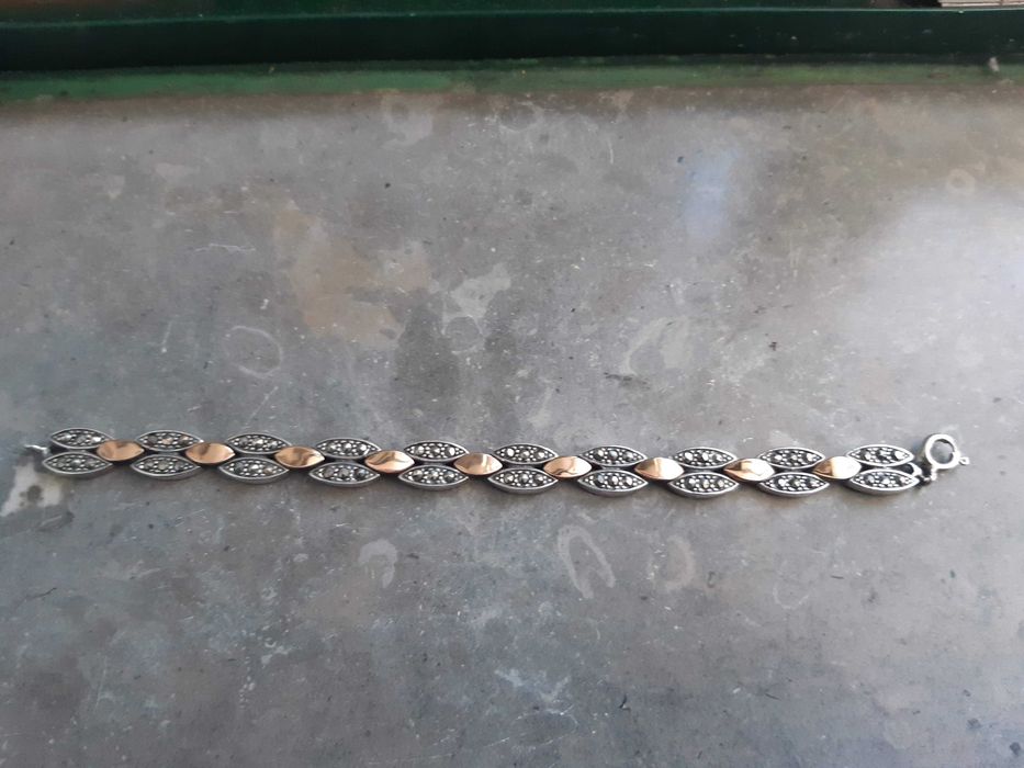 Pulseira prata contrastada, marcassites e ouro, NOVA