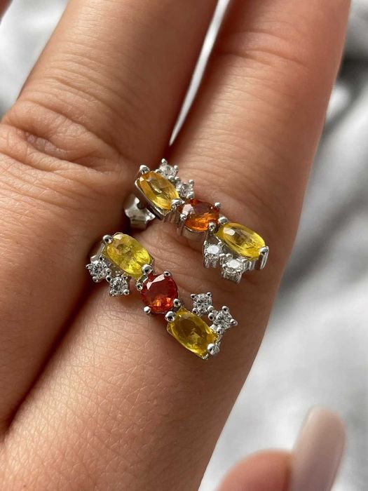 Серьги с желтым, оранжевым сапфиром. Серебро 925 пробы