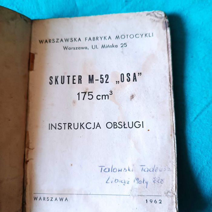 Instrukcja WFM Osa Skuter M-52 175cm 1962 PRL Orginał