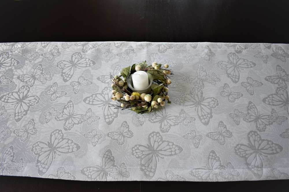 Bieżnik dwustronny Srebrne Motyle 40 x 160 cm