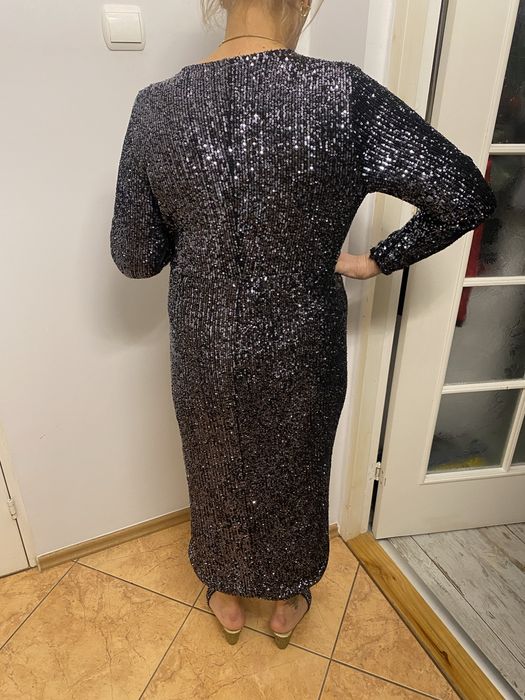 Cekinowa suknia wieczorowa rybka dluga maxi 38 M 40 L