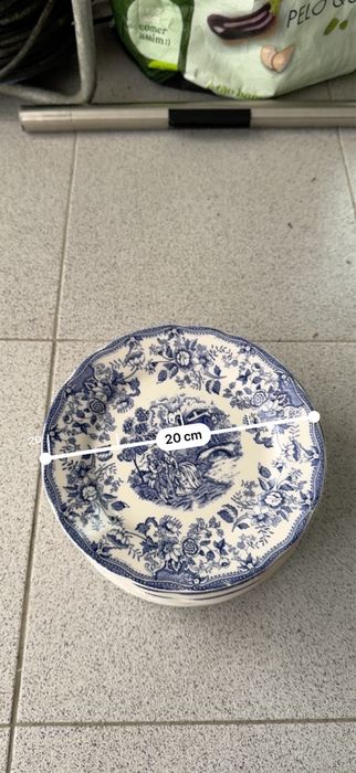Conjunto 10 Pratos de Sobremesa Vintage Ironstone (Padrão Azul)
