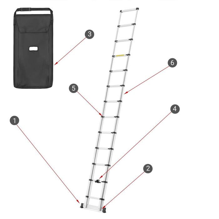 Drabina aluminiowa teleskopowa przystawna HIGHER 380 cm + torba 150kg