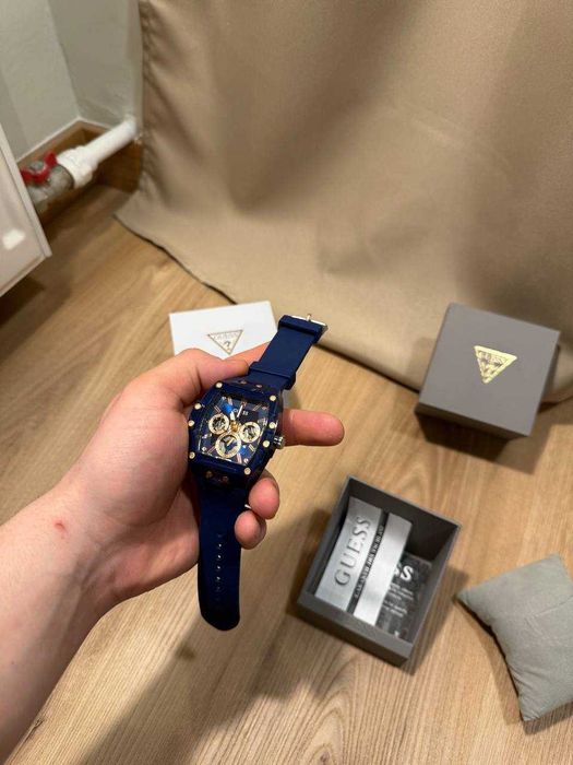 Nowy Męski Zegarek GUESS Phoenix – Navy Blue & Gold – Komplet