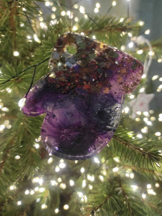 Ozdoby na choinkę bombki świąteczne błyszczące prezent handmade serca