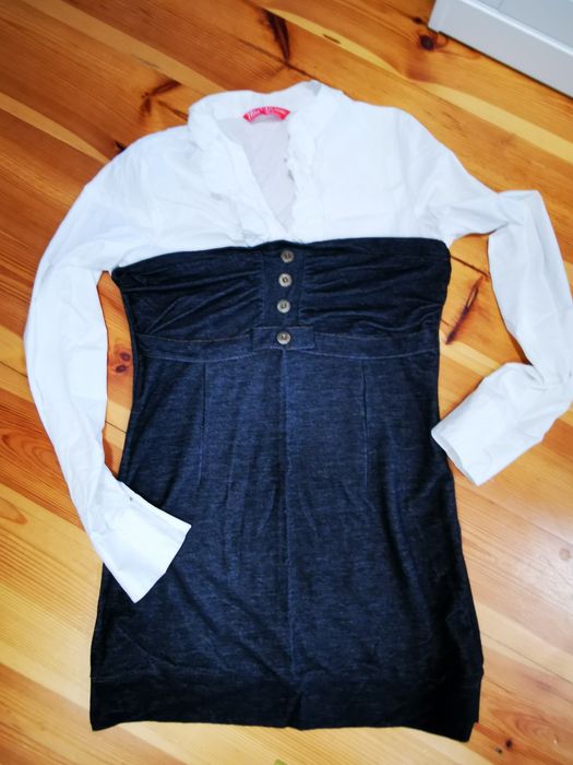 Bluzka tunika elegancka L biało czarna